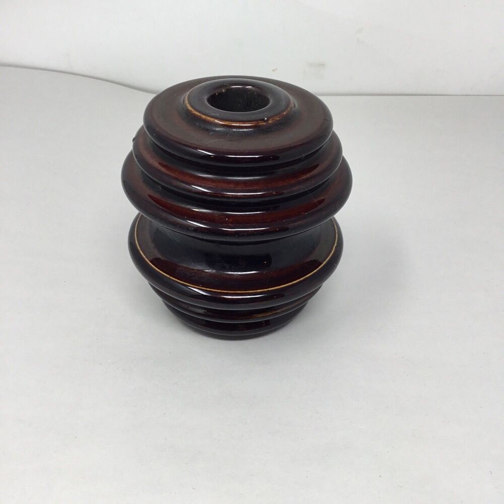 Brown Glazed Ceramic Porcelain Telephone Insulator Spool 4.25" T
